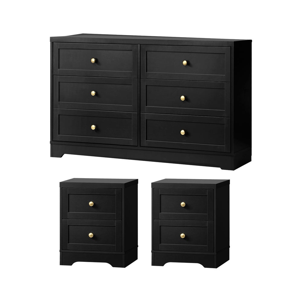 Oikiture 6 Chest of Drawers and 2 Bedside Tables Hamptons Furniture Set-Chest of Drawers-PEROZ Accessories