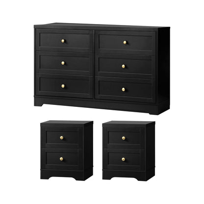 Oikiture 6 Chest of Drawers and 2 Bedside Tables Hamptons Furniture Set-Chest of Drawers-PEROZ Accessories