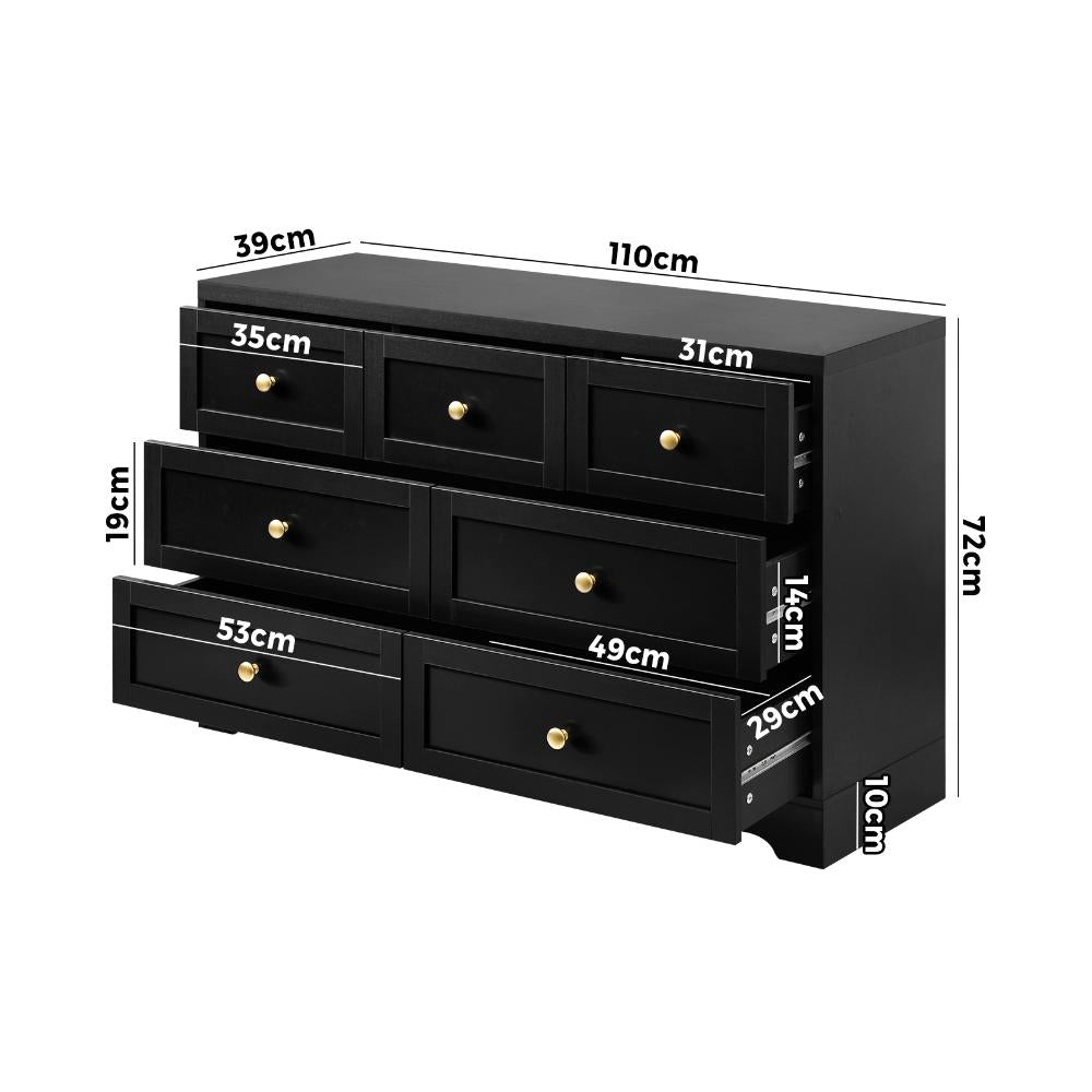Oikiture Chest of Drawers with 7 Drawers Dresser Tallboy Storage Cabinet Black-Drawers-PEROZ Accessories