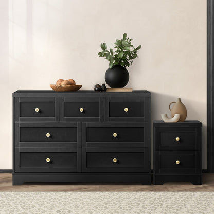 Oikiture 7 Chest of Drawers and Bedside Table Hamptons Furniture Set Black-Chest of Drawers-PEROZ Accessories
