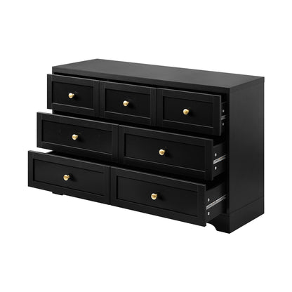 Oikiture 7 Chest of Drawers and Bedside Table Hamptons Furniture Set Black-Chest of Drawers-PEROZ Accessories