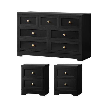 Oikiture 7 Chest of Drawers and 2 Bedside Tables Hamptons Furniture Set-Chest of Drawers-PEROZ Accessories