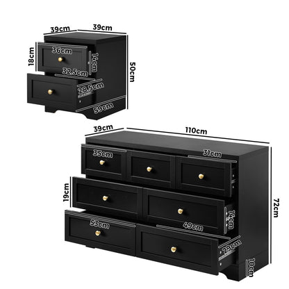 Oikiture 7 Chest of Drawers and 2 Bedside Tables Hamptons Furniture Set-Chest of Drawers-PEROZ Accessories
