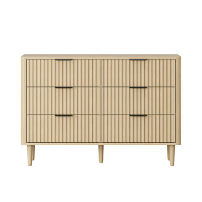 Oikiture 6 Chest of Drawers Dressers Lowboy Stripe Natural-Chest of Drawers-PEROZ Accessories