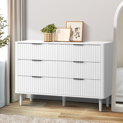 Oikiture 6 Chest of Drawers Dressers Lowboy Stripe White-Chest of Drawers-PEROZ Accessories