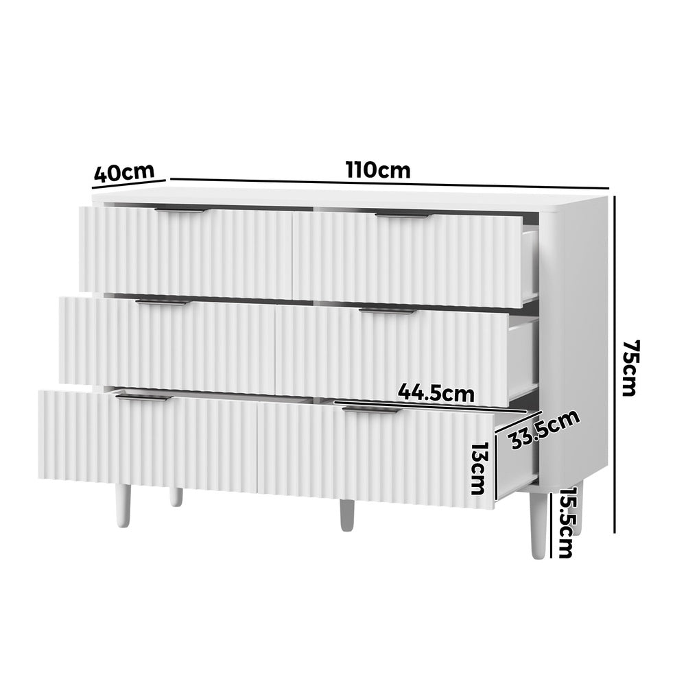 Oikiture 6 Chest of Drawers Dressers Lowboy Stripe White-Chest of Drawers-PEROZ Accessories