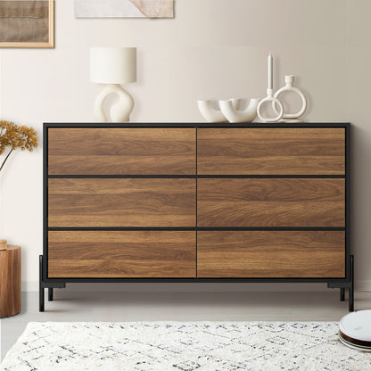 Oikiture 6 Chest of Drawers Cabinet Dresser Table Lowboy Walnut-Chest of Drawers-PEROZ Accessories