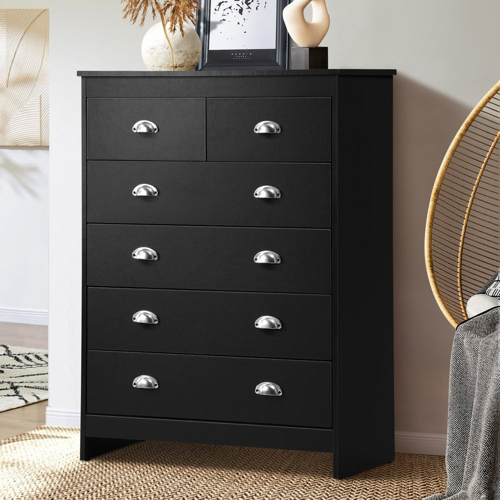Oikiture 6 Chest of Drawers Tallboy Dresser Black-Chest of Drawers-PEROZ Accessories