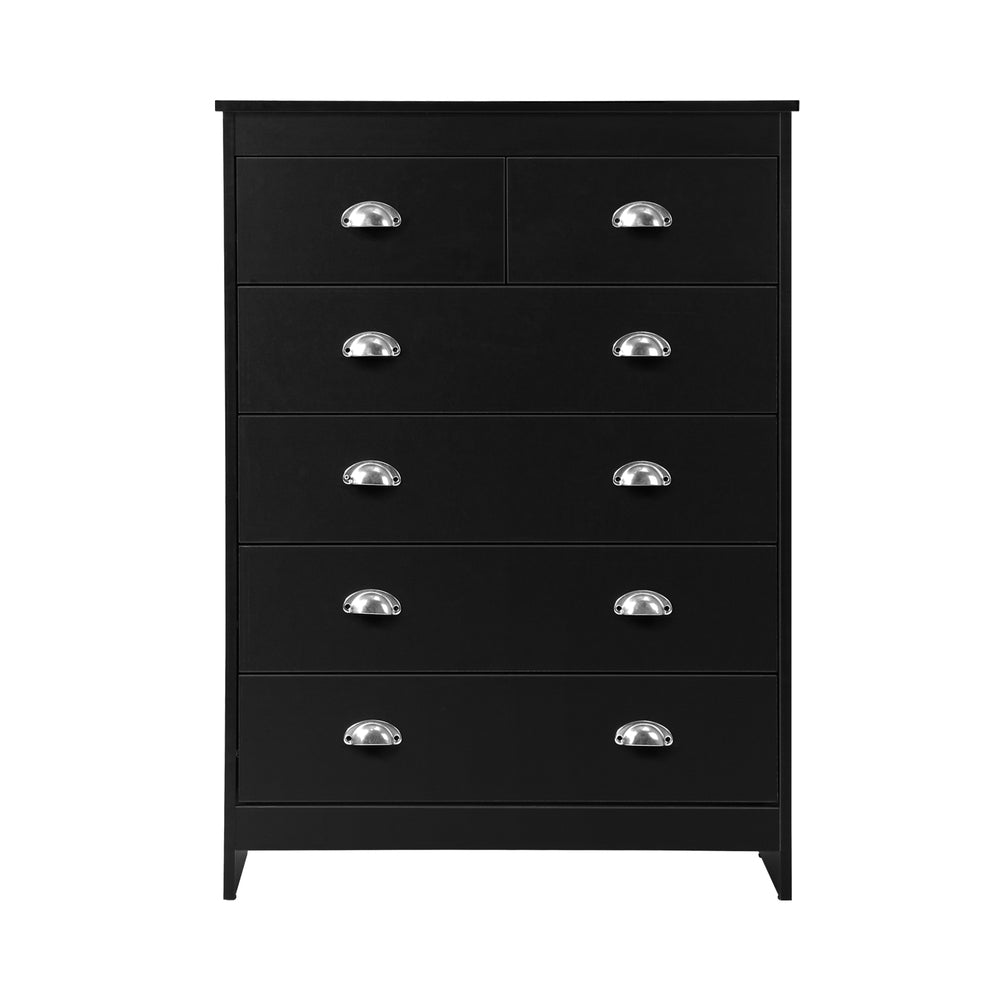 Oikiture 6 Chest of Drawers Tallboy Dresser Black-Chest of Drawers-PEROZ Accessories