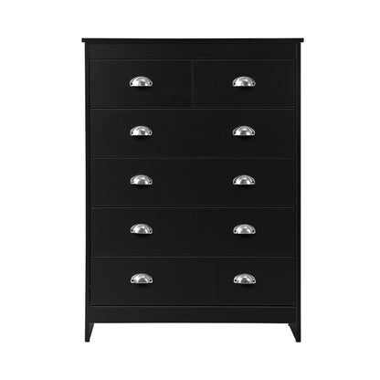 Oikiture 6 Chest of Drawers Tallboy Dresser Black-Chest of Drawers-PEROZ Accessories