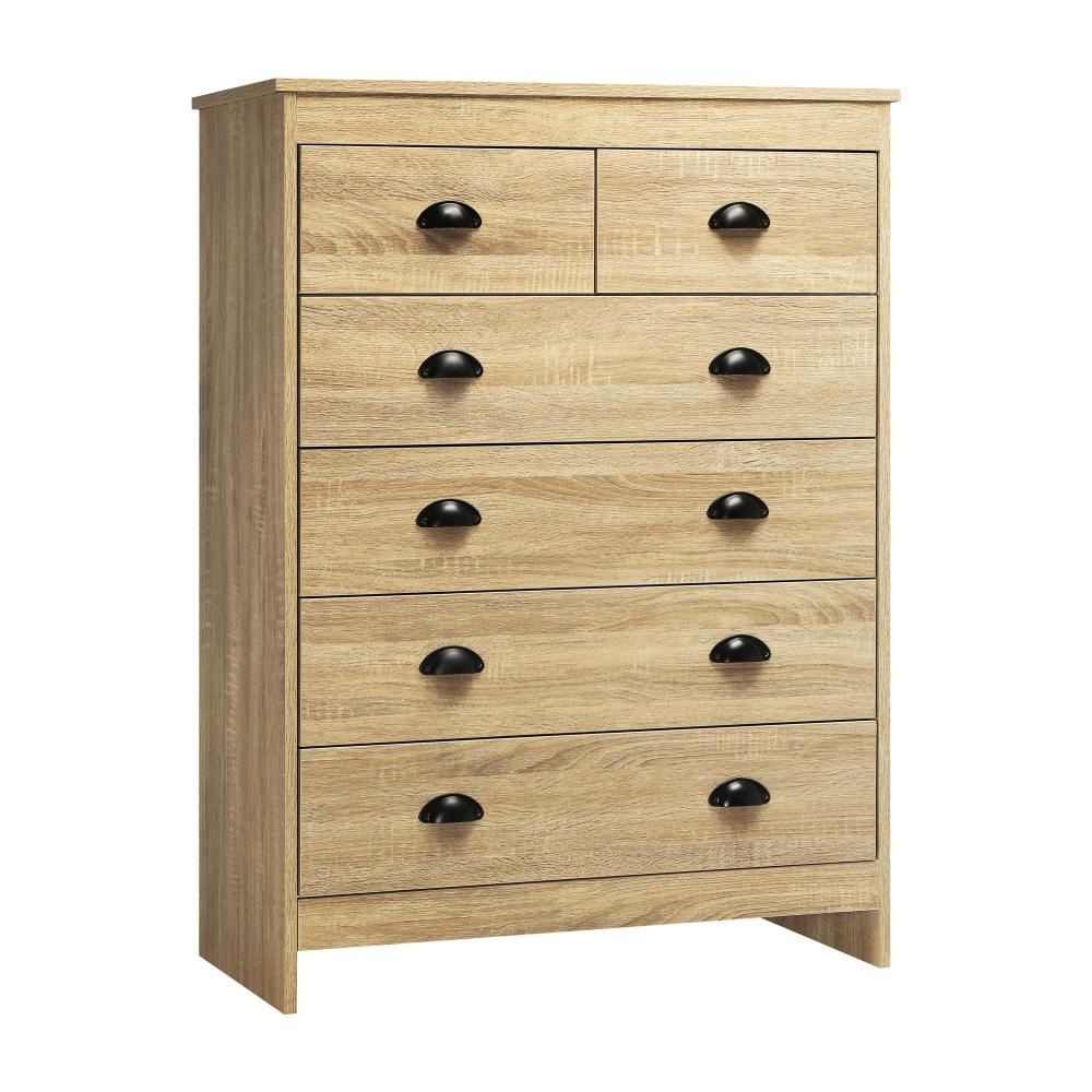 Oikiture Tallboy Chest of Drawer Dresser with 6 Drawers Bedroom Storage Cabinet Natural Wood-Drawers-PEROZ Accessories