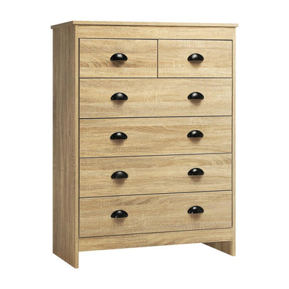 Oikiture Tallboy Chest of Drawer Dresser with 6 Drawers Bedroom Storage Cabinet Natural Wood-Drawers-PEROZ Accessories