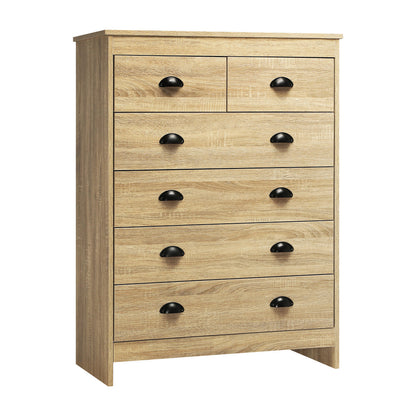 Oikiture Tallboy Chest of Drawer Dresser with 6 Drawers Bedroom Storage Cabinet Natural Wood-Drawers-PEROZ Accessories