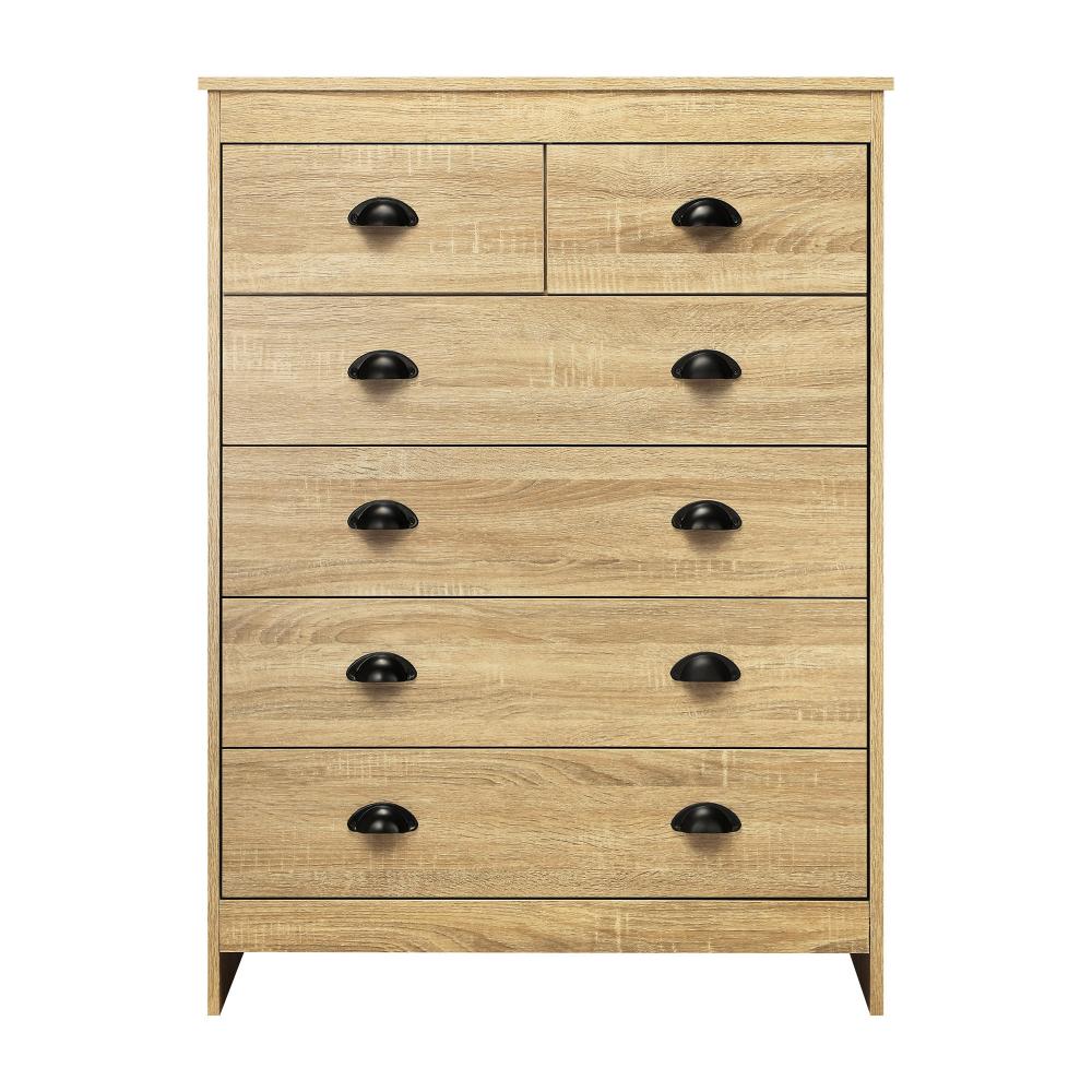 Oikiture Tallboy Chest of Drawer Dresser with 6 Drawers Bedroom Storage Cabinet Natural Wood-Drawers-PEROZ Accessories