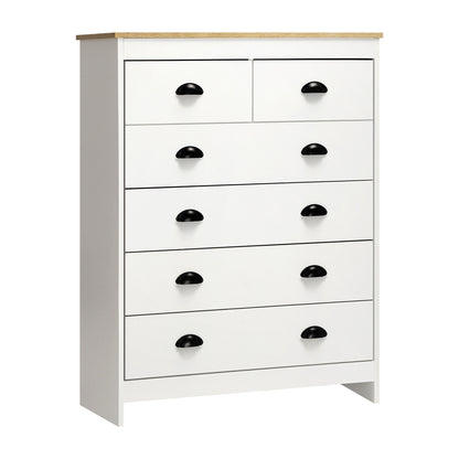 Oikiture Tallboy Chest of Drawer Dresser with 6 Drawers Bedroom Storage Cabinet White-Drawers-PEROZ Accessories