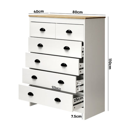 Oikiture Tallboy Chest of Drawer Dresser with 6 Drawers Bedroom Storage Cabinet White-Drawers-PEROZ Accessories