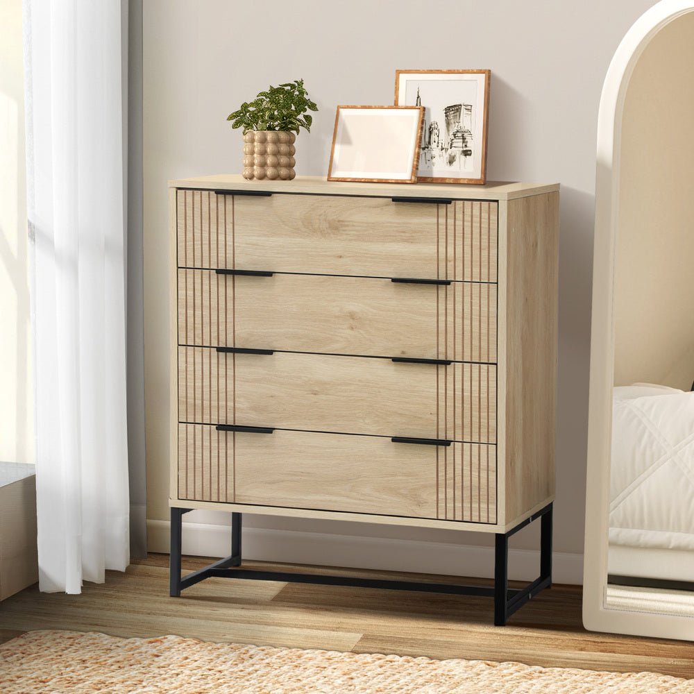 Oikiture 4 Chest of Drawers Dresser Table Lowboy Natural-Chest of Drawers-PEROZ Accessories