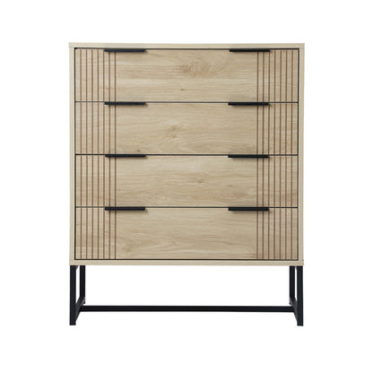 Oikiture 4 Chest of Drawers Dresser Table Lowboy Natural-Chest of Drawers-PEROZ Accessories