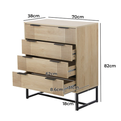 Oikiture 4 Chest of Drawers Dresser Table Lowboy Natural-Chest of Drawers-PEROZ Accessories