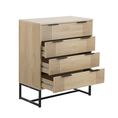 Oikiture 4 Chest of Drawers Dresser Table Lowboy Natural-Chest of Drawers-PEROZ Accessories