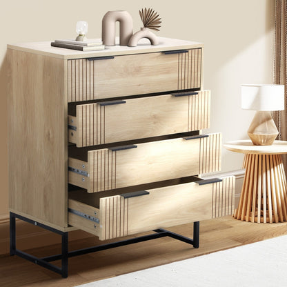 Oikiture 4 Chest of Drawers Dresser Table Lowboy Natural-Chest of Drawers-PEROZ Accessories