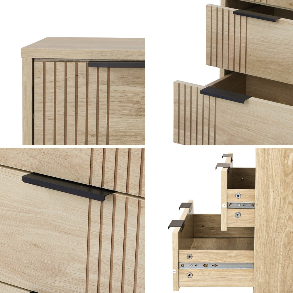 Oikiture 4 Chest of Drawers Dresser Table Lowboy Natural-Chest of Drawers-PEROZ Accessories