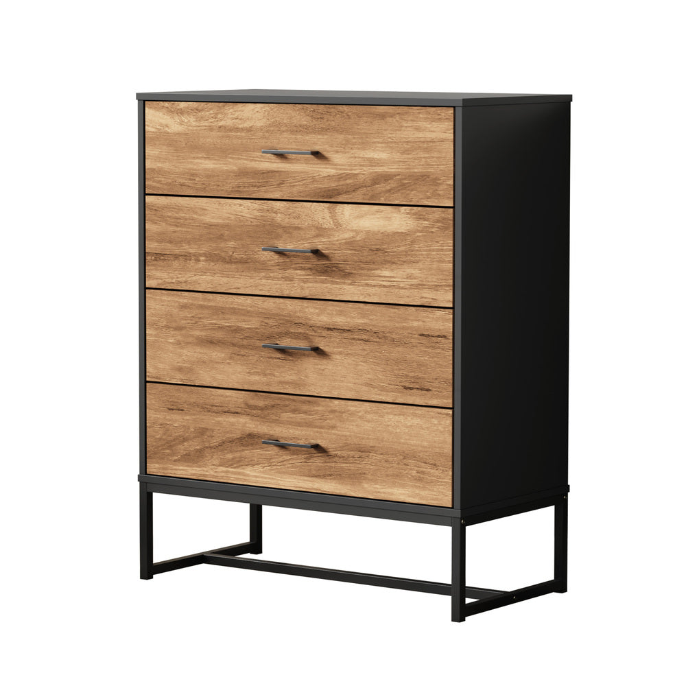Oikiture 4 Chest of Drawers Tallboy Metal Black-Chest of Drawers-PEROZ Accessories