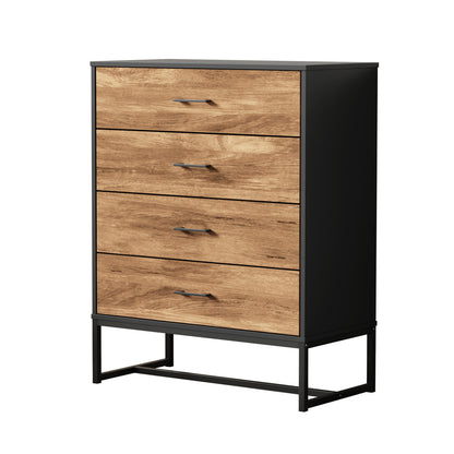 Oikiture 4 Chest of Drawers Tallboy Metal Black-Chest of Drawers-PEROZ Accessories