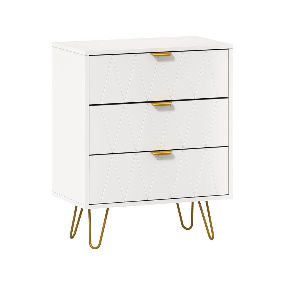 Oikiture 3 Chest of Drawers Gold Handles Dresser Storage Cabinet White-Chest of Drawers-PEROZ Accessories
