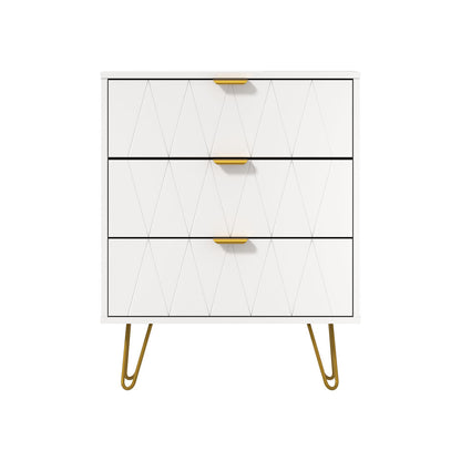 Oikiture 3 Chest of Drawers Gold Handles Dresser Storage Cabinet White-Chest of Drawers-PEROZ Accessories