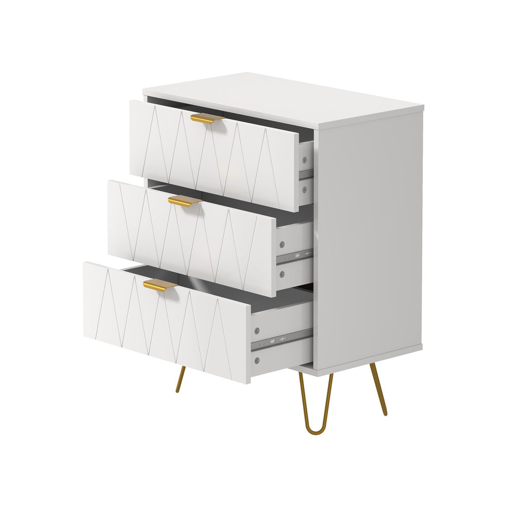 Oikiture 3 Chest of Drawers Gold Handles Dresser Storage Cabinet White-Chest of Drawers-PEROZ Accessories