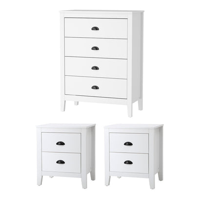 Oikiture 4 Chest of Drawers and 2 Bedside Tables Vintage Bedroom Set White-Chest of Drawers-PEROZ Accessories