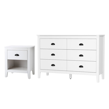 Oikiture 6 Chest of Drawers and Bedside Table Vintage Bedroom Set-Chest of Drawerss-PEROZ Accessories