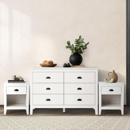 Oikiture 6 Chest of Drawers and 2 Bedside Tables Vintage Bedroom Set-Chest of Drawers-PEROZ Accessories