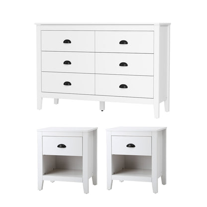 Oikiture 6 Chest of Drawers and 2 Bedside Tables Vintage Bedroom Set-Chest of Drawers-PEROZ Accessories