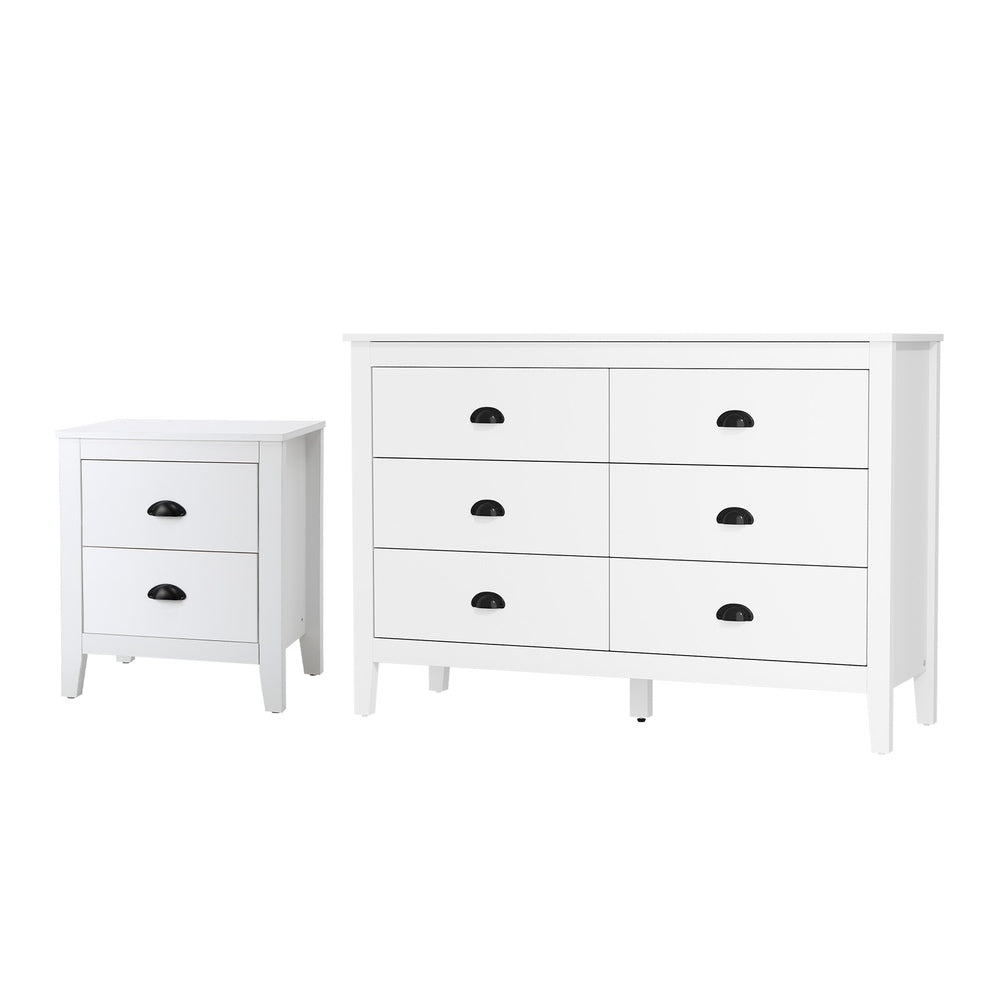 Oikiture 6 Chest of Drawers and Bedside Table Vintage Bedroom Set White-Chest of Drawers-PEROZ Accessories