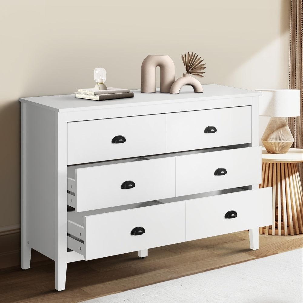 Oikiture 6 Chest of Drawers and Bedside Table Vintage Bedroom Set White-Chest of Drawers-PEROZ Accessories