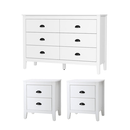 Oikiture 6 Chest of Drawers and 2 Bedside Tables Vintage Bedroom Set White-Chest of Drawers-PEROZ Accessories