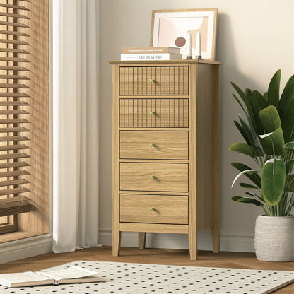 Oikiture 5 Chest of Drawers Dresser Tallboy Storage Cabinet Natural-Chest of Drawerss-PEROZ Accessories