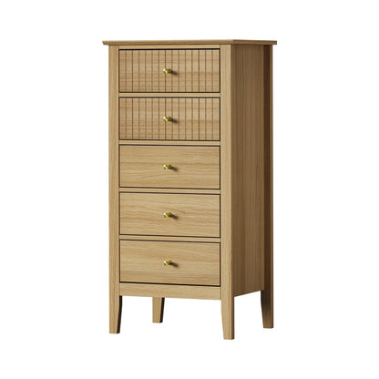 Oikiture 5 Chest of Drawers Dresser Tallboy Storage Cabinet Natural-Chest of Drawerss-PEROZ Accessories