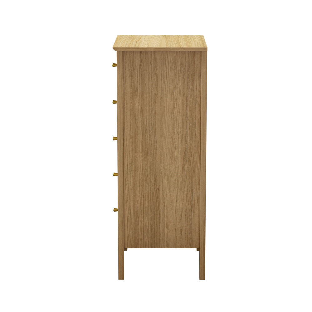 Oikiture 5 Chest of Drawers Dresser Tallboy Storage Cabinet Natural-Chest of Drawerss-PEROZ Accessories