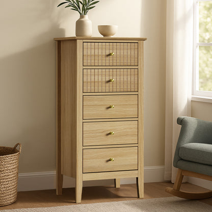 Oikiture 5 Chest of Drawers Dresser Tallboy Storage Cabinet Natural-Chest of Drawerss-PEROZ Accessories