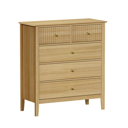 Oikiture 5 Chest of Drawers Dresser Storage Cabinet Tallboy Natural-Chest of Drawerss-PEROZ Accessories