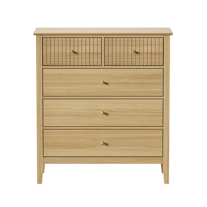 Oikiture 5 Chest of Drawers Dresser Storage Cabinet Tallboy Natural-Chest of Drawerss-PEROZ Accessories