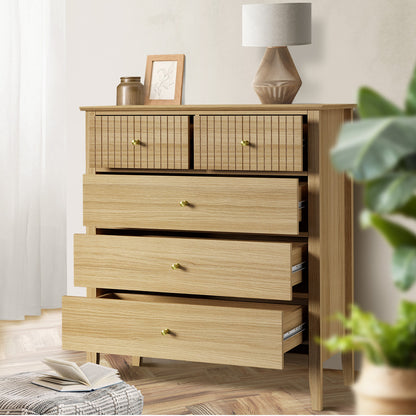 Oikiture 5 Chest of Drawers Dresser Storage Cabinet Tallboy Natural-Chest of Drawerss-PEROZ Accessories