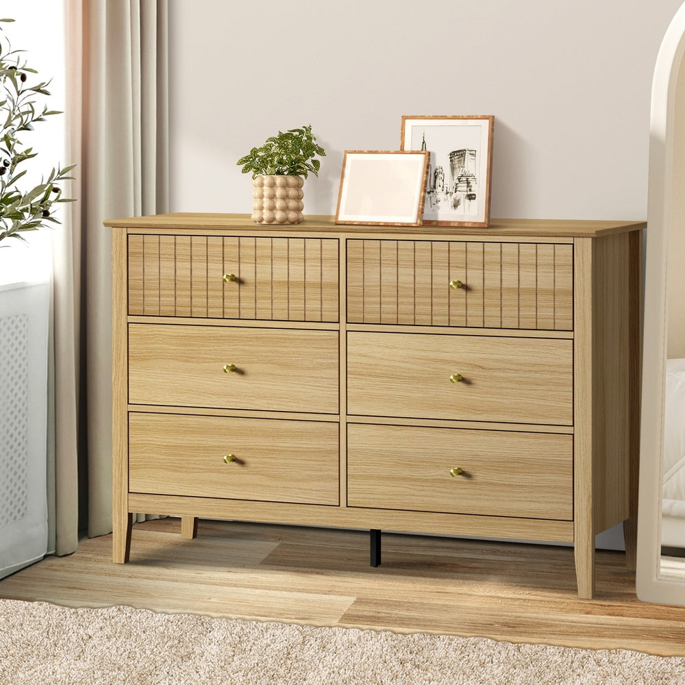 Oikiture 6 Chest of Drawers Dresser Tallboy Natural-Chest of Drawers-PEROZ Accessories