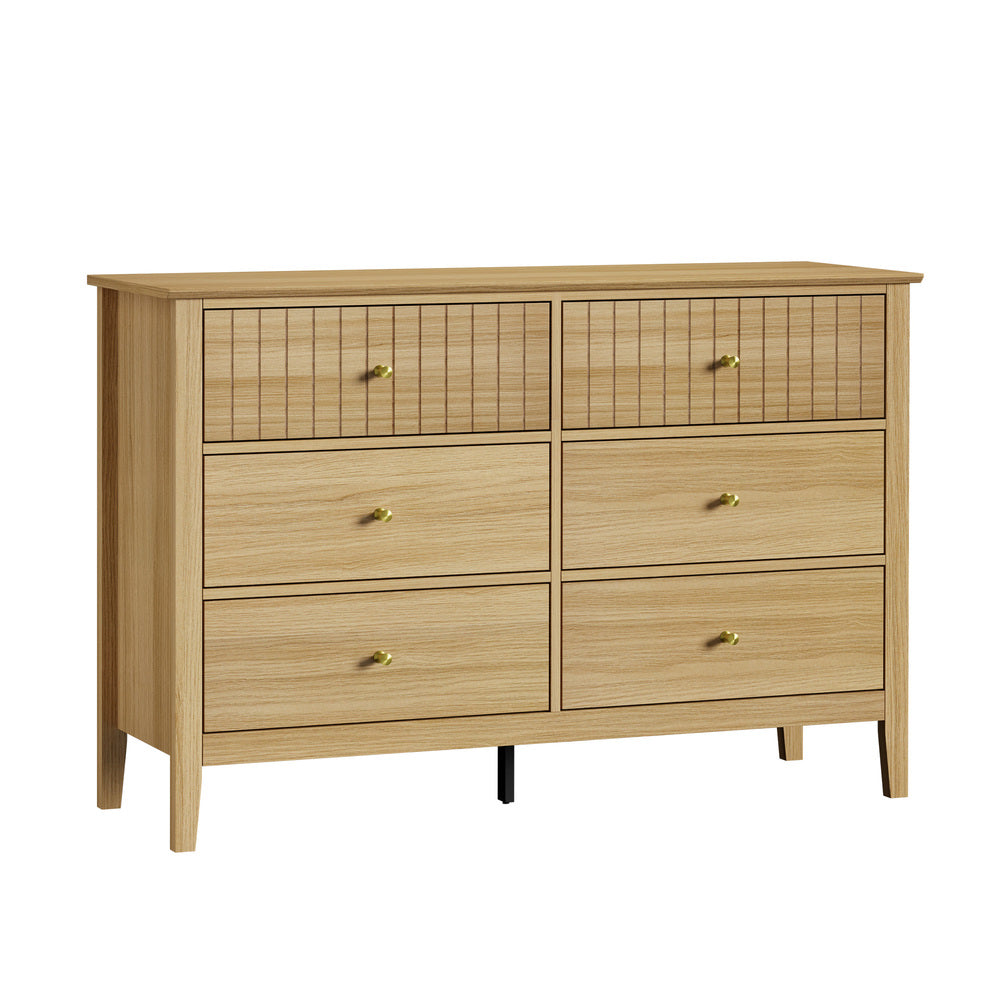 Oikiture 6 Chest of Drawers Dresser Tallboy Natural-Chest of Drawers-PEROZ Accessories