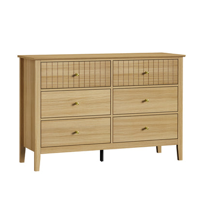 Oikiture 6 Chest of Drawers Dresser Tallboy Natural-Chest of Drawers-PEROZ Accessories