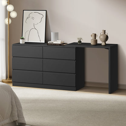 Oikiture 6 Chest of Drawers Dresser with Side Table Black-Chest of Drawerss-PEROZ Accessories