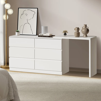 Oikiture 6 Chest of Drawers Dresser with Side Table White-Chest of Drawerss-PEROZ Accessories